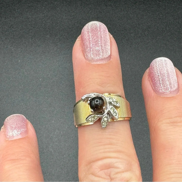 Vintage Tiger Eye Cocktail Ring Marked 14K GE ESPO - Picture 12 of 13
